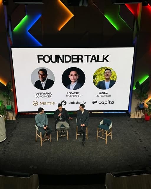 Three founders on stage for the founder talk