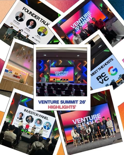 Photo collage from Venture Summit 2026 at Google Toronto: panels, hosts, and the crowd